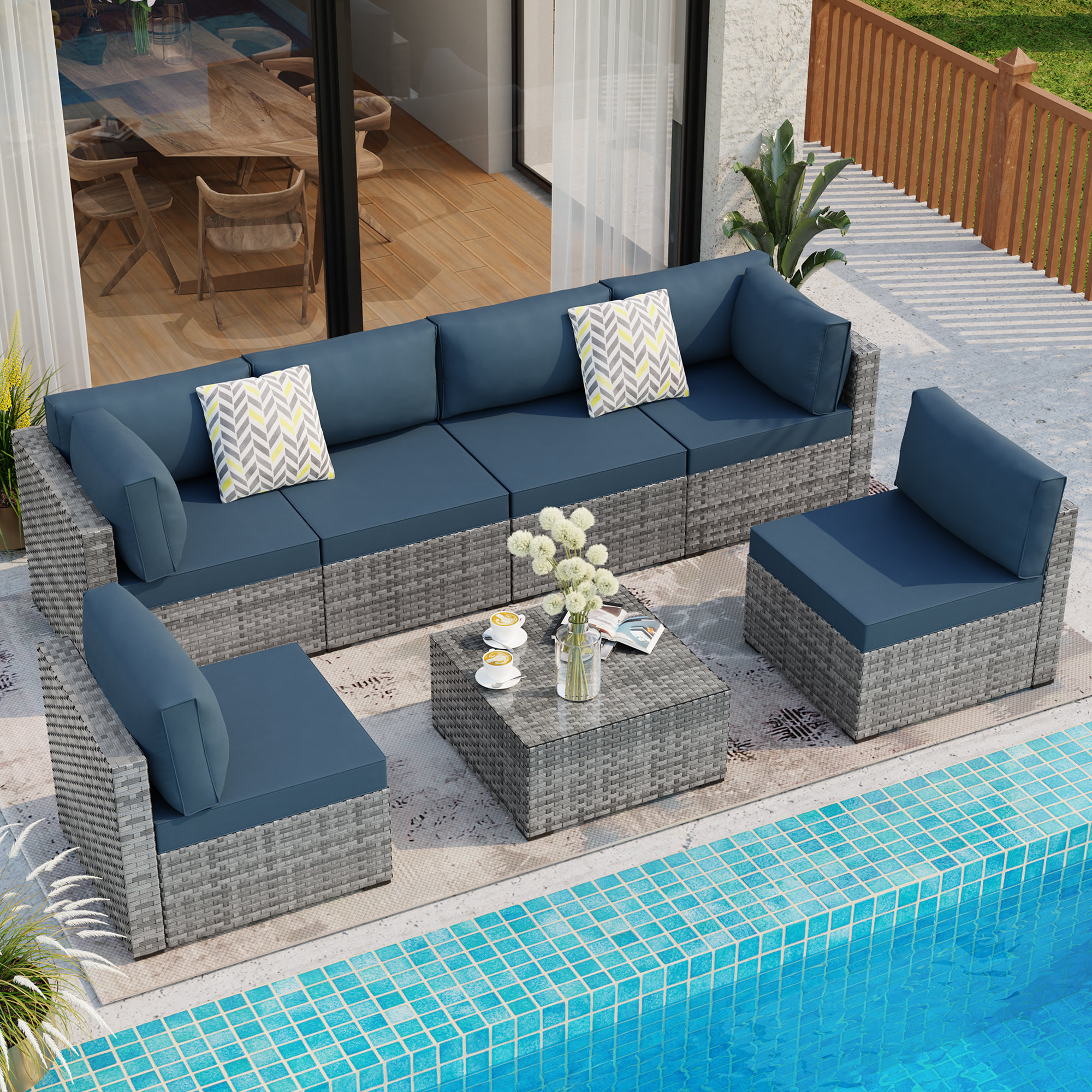 Patio furniture with blue cushions best sale